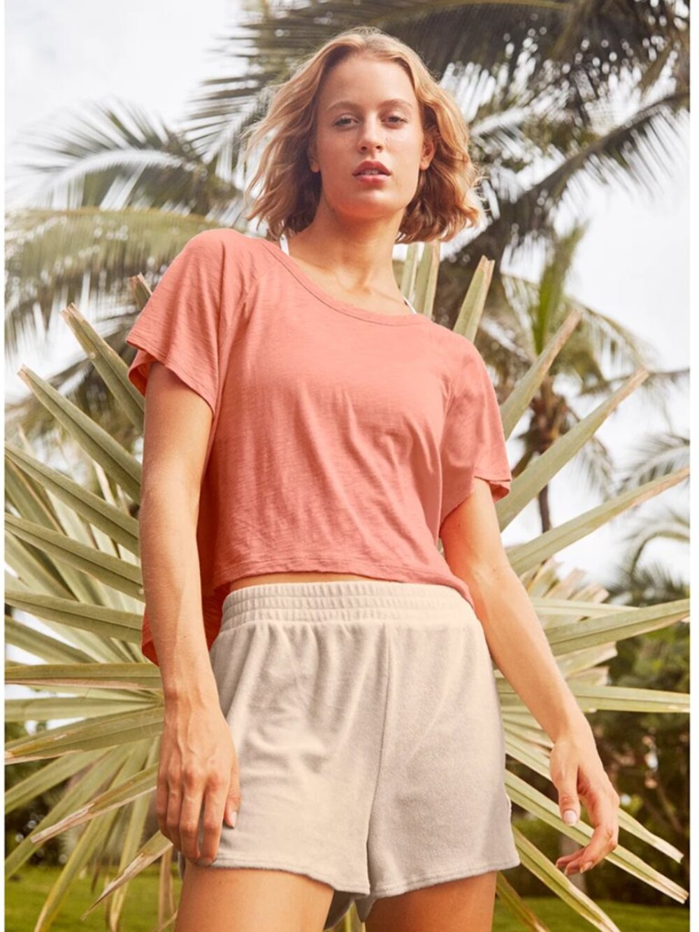 Beyond Yoga Tropez Sweat Short Cream Terrycloth Lounge Light Neutral Bottoms Lg